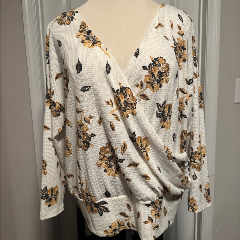 Maurices Floral Wrap Blouse - White and Yellow